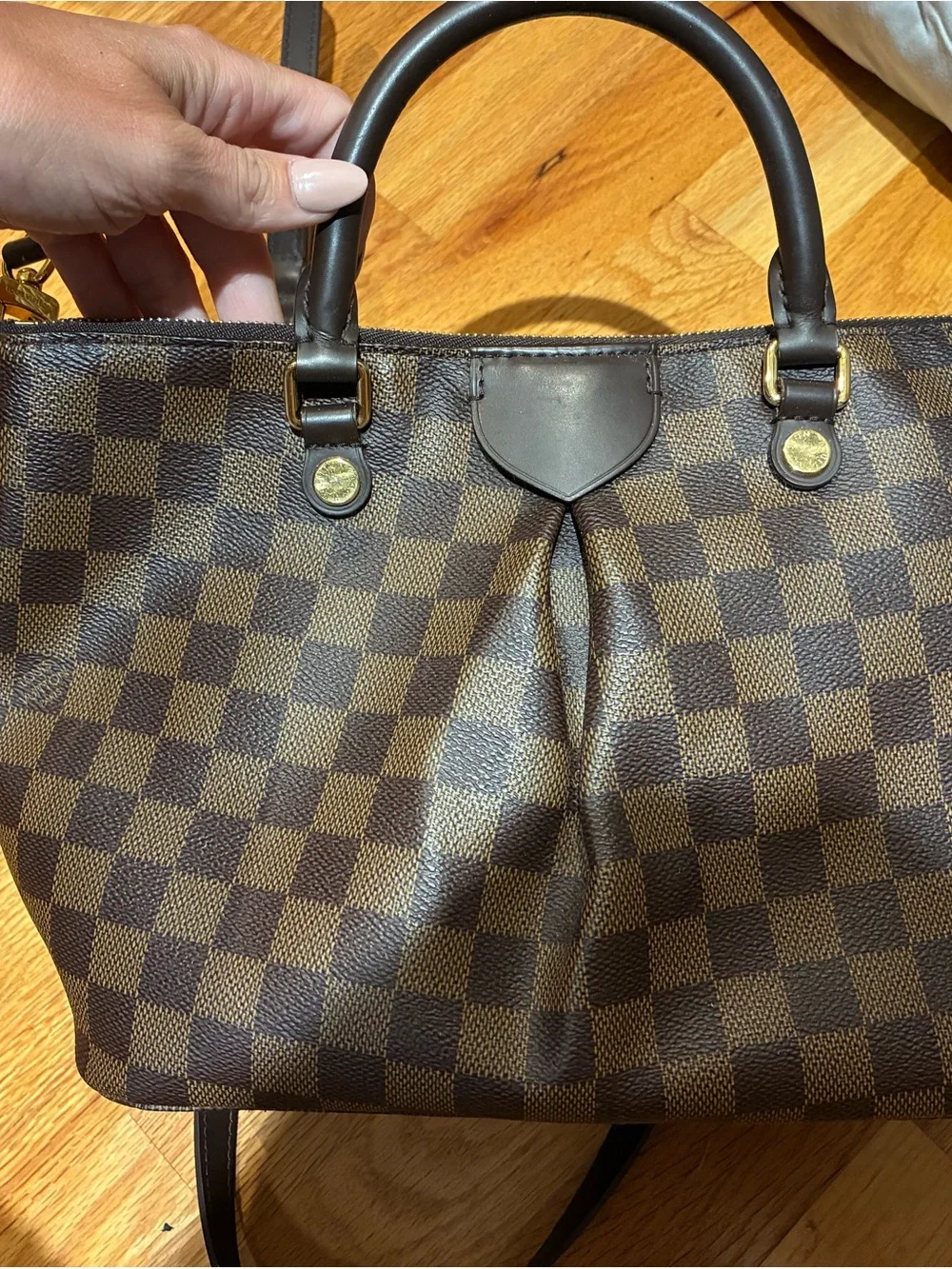 Louis Vuitton Brown Damier Ebene Shoulder Bag with Gold Hardware